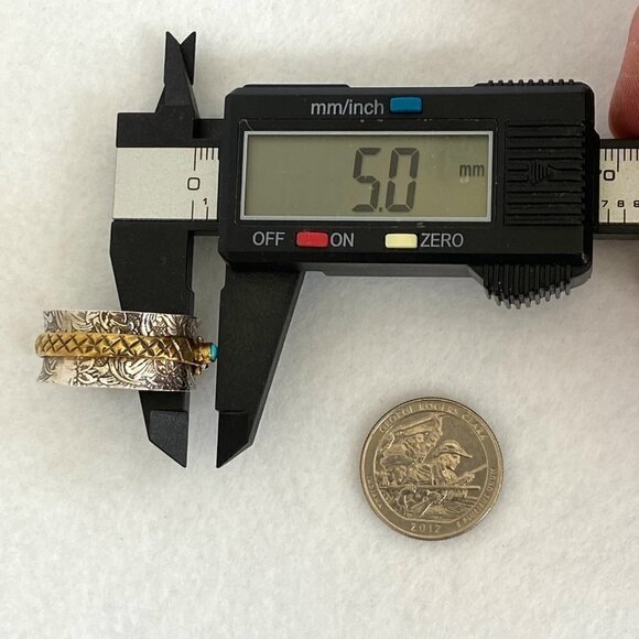 Sterling Silver 925 Embossed Brass Snake Turquoise Wide Spinner Band Ring 14.5 - Picture 14 of 16